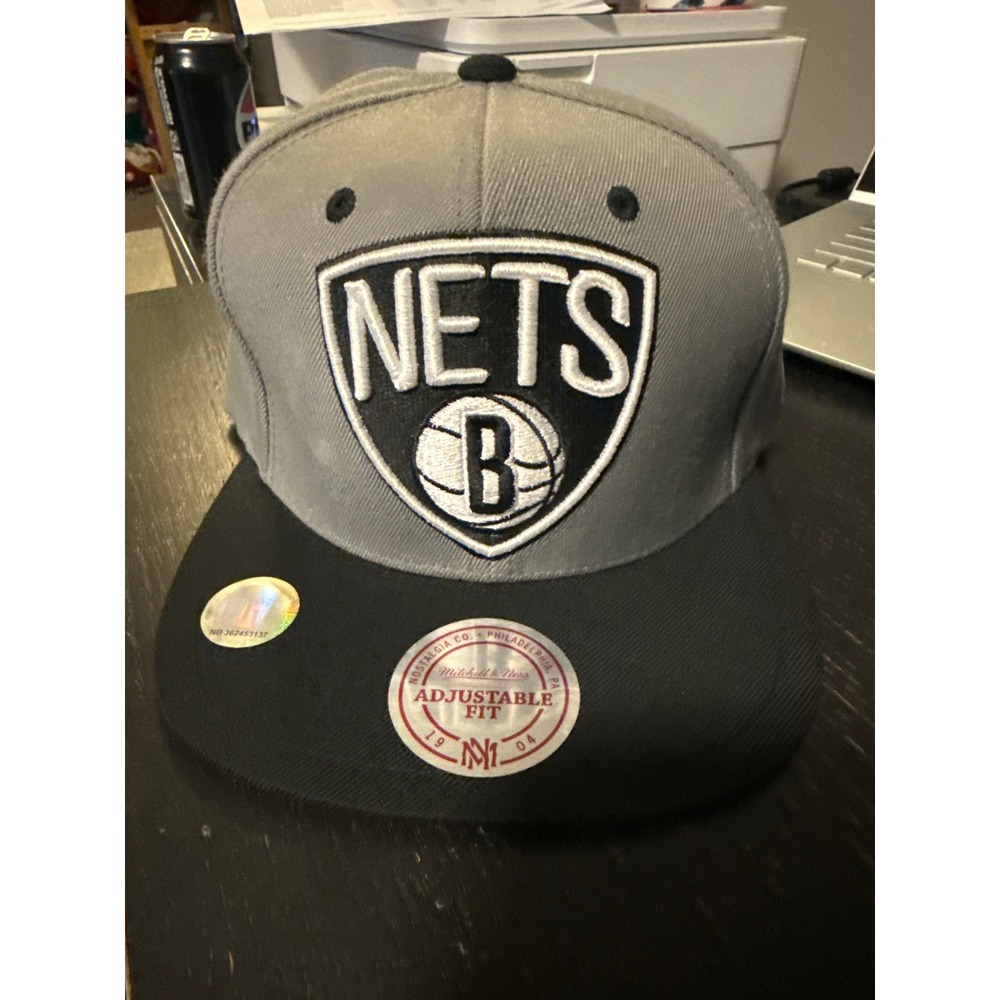Mitchell & Ness‎ Brooklyn Nets Snapback Hat Gray Black NBA Adjustable Cap New
